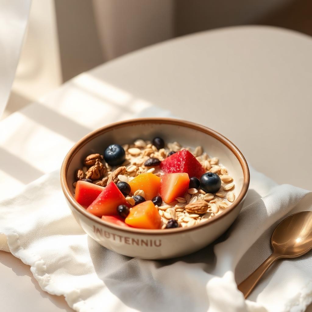 Taça de pequeno-almoço com fruta e sementes