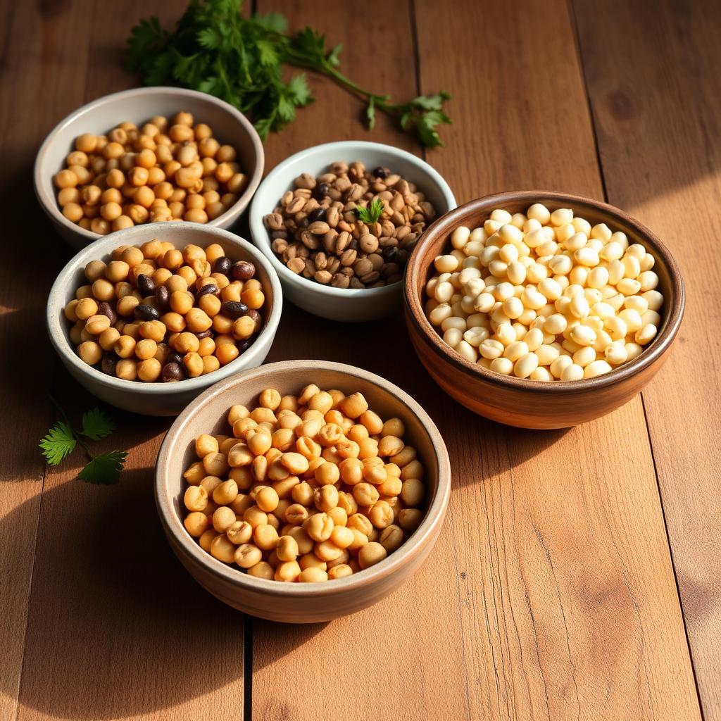 Taças com várias leguminosas cozidas